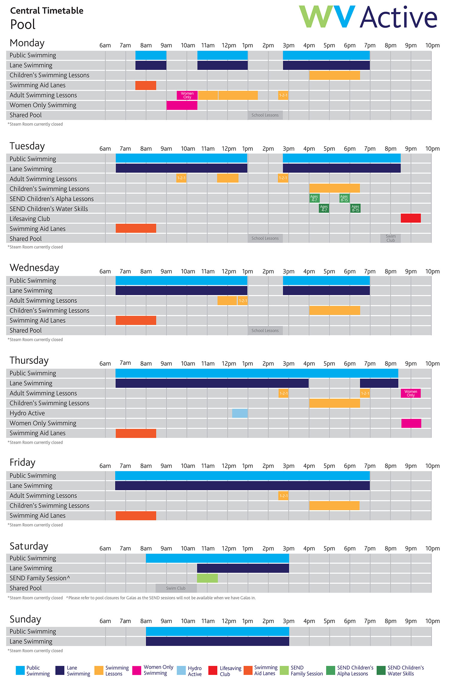 Central Swimming Timetable