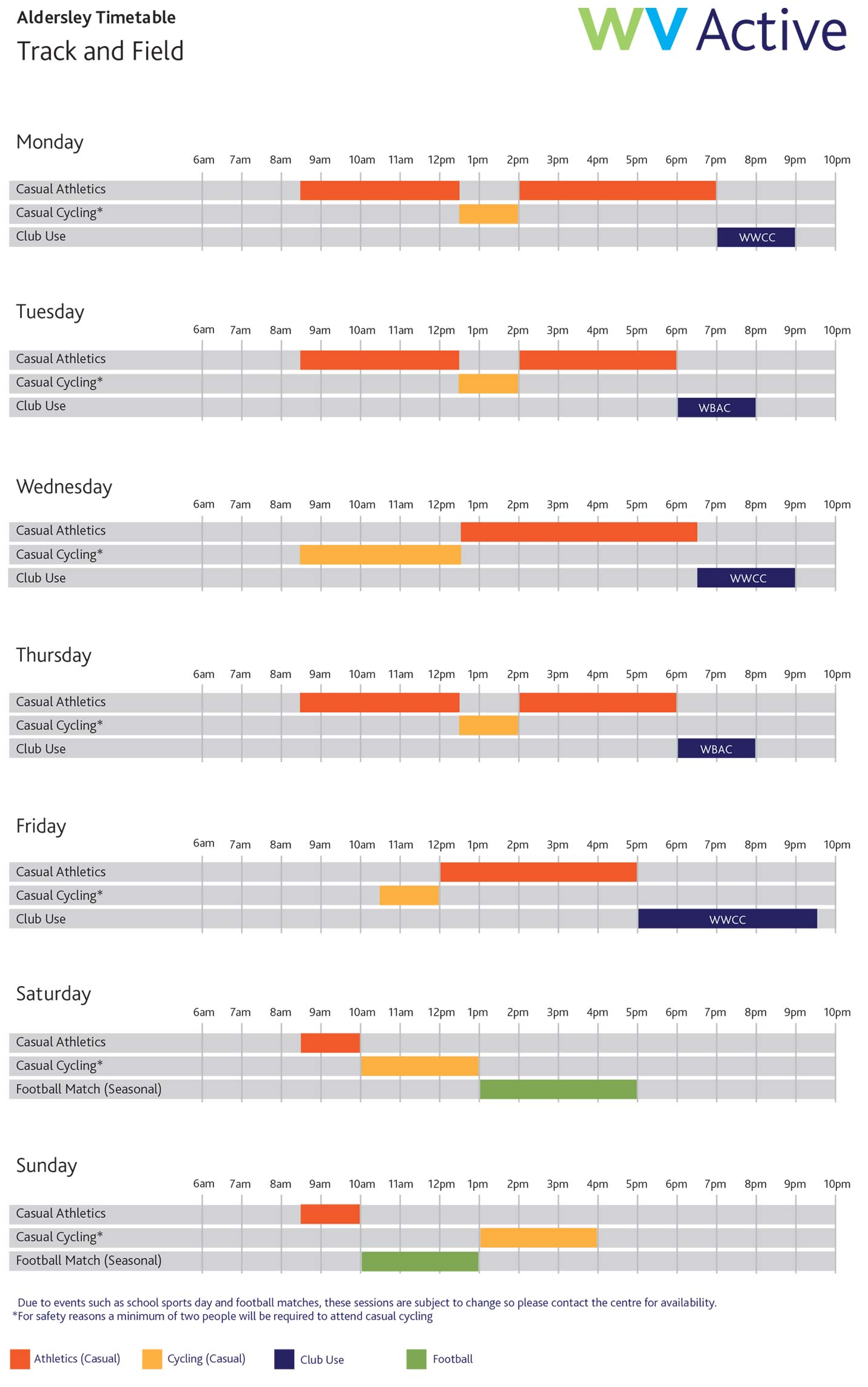 Aldersley Arena Timetable